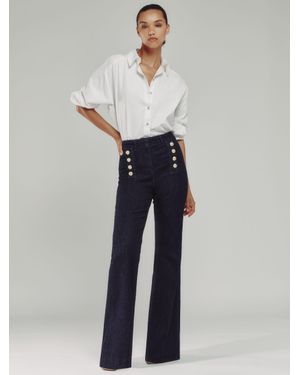 Reiss Button-Detail High-Rise Flared Jeans - Blue