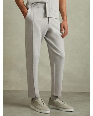 Reiss Jett - Soft Grey Melange Knitted Front Seam Elasticated Joggers, Xl - Multicolour