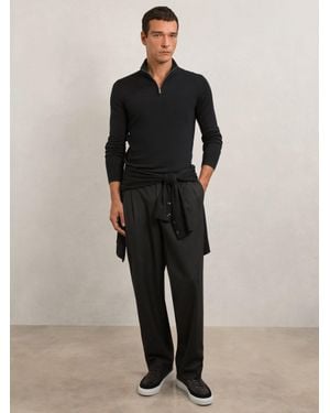 Reiss Merino Wool Half-Zip Funnel Neck Jumper - Black