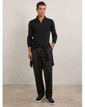 Reiss Merino Wool Half-Zip Funnel Neck Jumper - Black