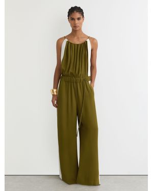 Reiss Cream Colourblock Gathered Wide-Leg Jumpsuit - Green