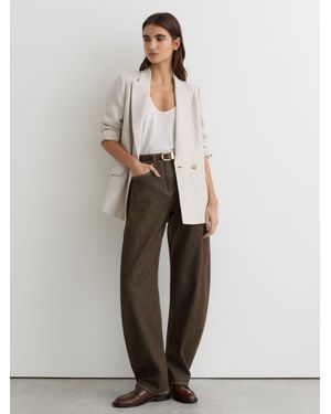Reiss Sabel - Brown Petite Barrel-leg Topstitched Jeans, Us 8 - Natural