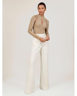 Reiss Metallic-Knit Cut-Out Top - Natural