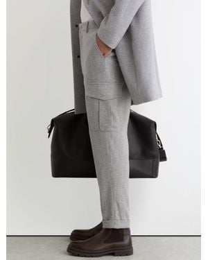 Reiss Wool-Blend Flannel Pinstripe Cargo Trousers - Grey