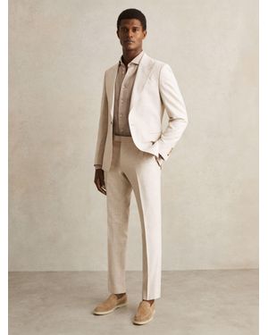 Reiss Kai - Oatmeal/white Slim-fit Pinstripe Suit Trousers, 38w X 31l (uk 38 R) - Natural