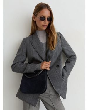 Reiss Woven Pintuck-Detail Flared Trousers - Grey