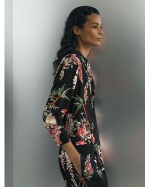 ATELIER Silk-chiffon Floral-print Black Shirt - Grey