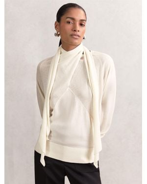 Reiss Wool Scarf-Tie Draped Jumper - Natural