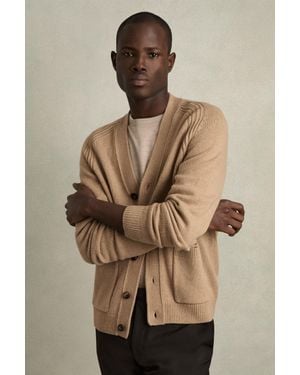 Reiss Wool-Blend Ridge-Seam Cardigan - Natural