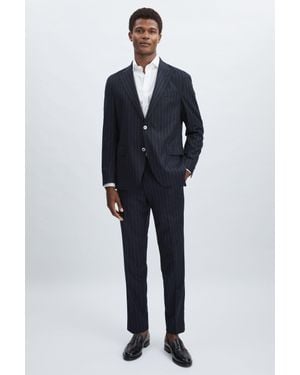 Oscar Jacobson Wool Slim-Fit Pinstripe Suit Trousers - Blue