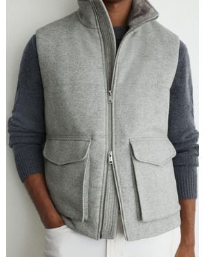Reiss Wool-Blend Faux Fur-Collar Quilted Gilet - Grey
