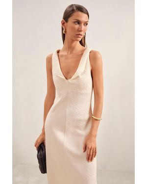 Reiss Textured Drape-Neck Midi Dress - Natural