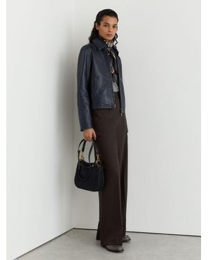 Reiss Petite Leather Zip-Through Moto Jacket - Grey