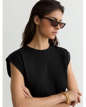 Reiss Millie - Black Cotton Cap-sleeve T-shirt, M (us 8-10)