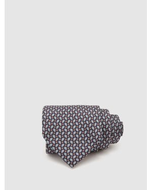 Reiss Cenzo - Navy Silk Micro Paisley-print Tie, One - White