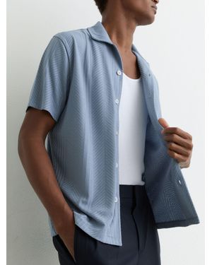 Reiss Jacquard Cuban-Collar Shirt - Blue