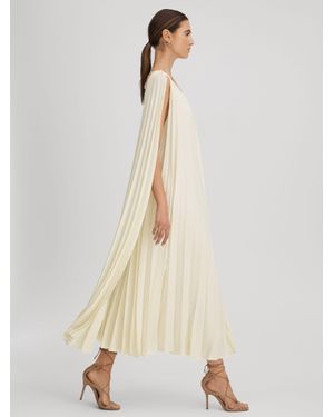 Reiss Pleated Cape Sleeve Midi Dress - Natural