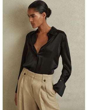 Reiss Silk Double-Cuff Button-Through Shirt - Brown