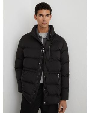 Reiss Lebane - Black Detachable-hood Quilted Puffer Coat, M