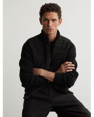 Reiss Quilted Hybrid Zip-Through Jacket - Black