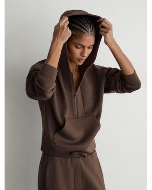 Reiss Lockie - Mocha Brown Premium Interlock Half-zip Hoodie, Xs (us 2)