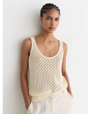 Reiss Colette - Ivory Linen Open-stitch Knitted Vest, S (us 4-6) - Natural