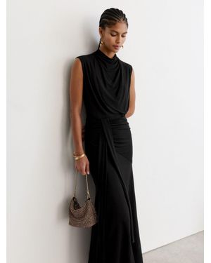 Reiss Draped High-Neck Sleeveless Maxi Dress - Black