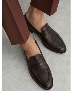 Reiss Peter - Dark Brown Leather Saddle Loafers, Us 9 (uk 8) - Grey