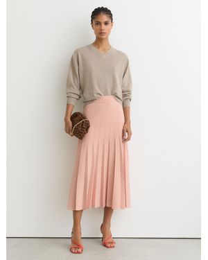 Reiss Knitted Pleated Midi Skirt - Natural