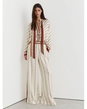 Reiss Petite Chain-Print Wide-Leg Trousers - Natural