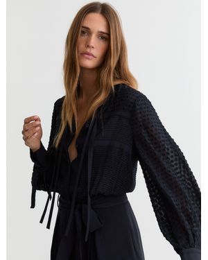 Reiss Embroidered Long-Sleeve Belted Playsuit - Blue