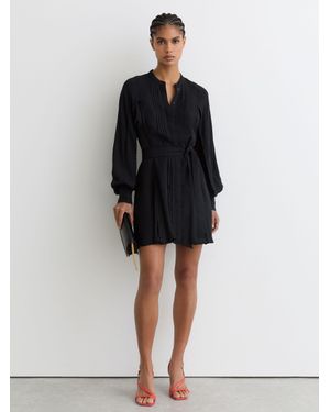 Reiss Embroidered-Trim Belted Mini Dress - Black