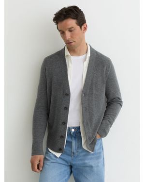 Reiss Merino Wool V-Neck Cardigan - Grey