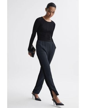 Reiss Leona Trousers Viscose Side Stripe - Black