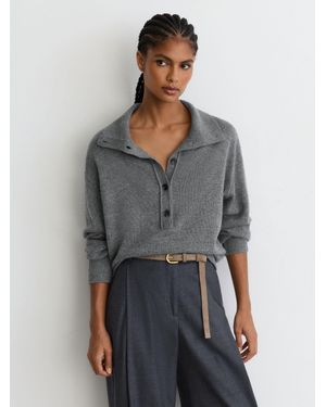 Reiss Wool-Cashmere Half-Button Jumper - Grey