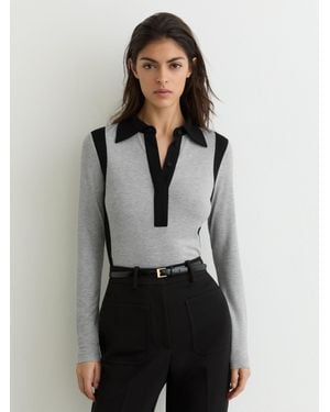 Reiss Marl & Jersey Colour-Block Long-Sleeve Shirt - Grey