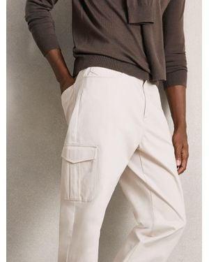 Reiss Cotton Tapered Cargo Trousers With Stretch - Natural