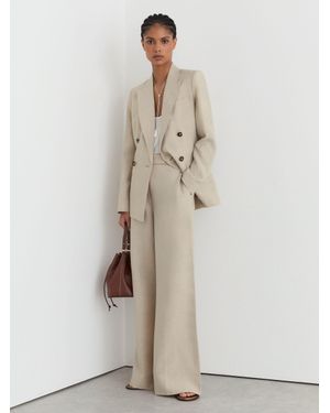 Reiss Linen Wide-Leg Suit Trousers - Natural