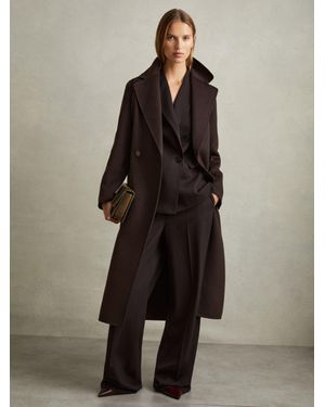 Reiss Lucia Chocolate Petite Wool-Blend Double-Breasted Blindseam Coat - Brown