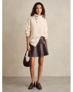 Reiss Charlie - Chocolate Leather Flared Mini Skirt, Us 0 - Natural