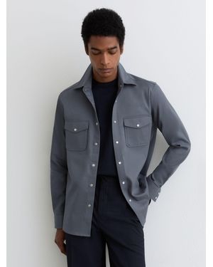 Reiss Cotton-Twill Twin-Pocket Overshirt With Stretch - Blue