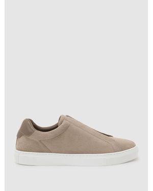 Reiss Emil - Taupe Brown Suede Slip-on Elasticated Trainers, Us 8 (uk 7) - Multicolour