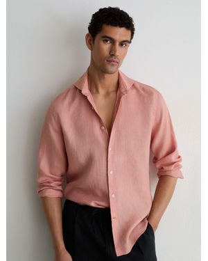 Reiss Linen Cutaway-Collar Regular-Fit Shirt - Pink