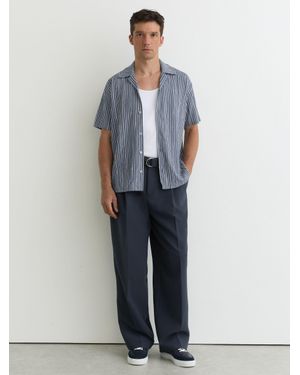 Reiss Textured Stripe Cuban-Collar Shirt - Blue