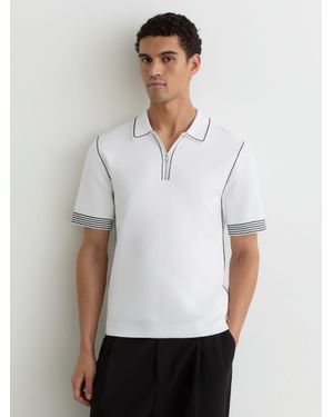 Reiss Stitch-Detail Half-Zip Polo Shirt - White