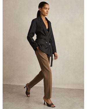 Reiss Osbourne - Black Cotton Blend Double Breasted Belted Jacket, Us 0 - Natural