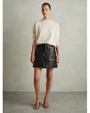 Reiss Grained-Leather High-Rise Mini Skirt - Black