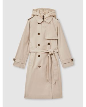 Reiss Hooded Insert Trench Coat - Natural