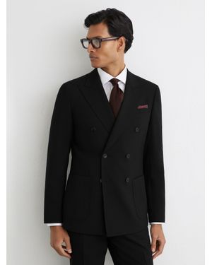 Reiss Tailored Fit Double-Breasted Suit Jacket With Wool - Black