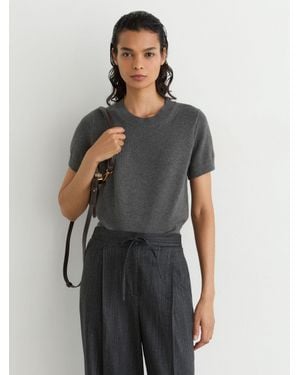 Reiss Cotton And Wool Short-Sleeve Knit Top - Grey